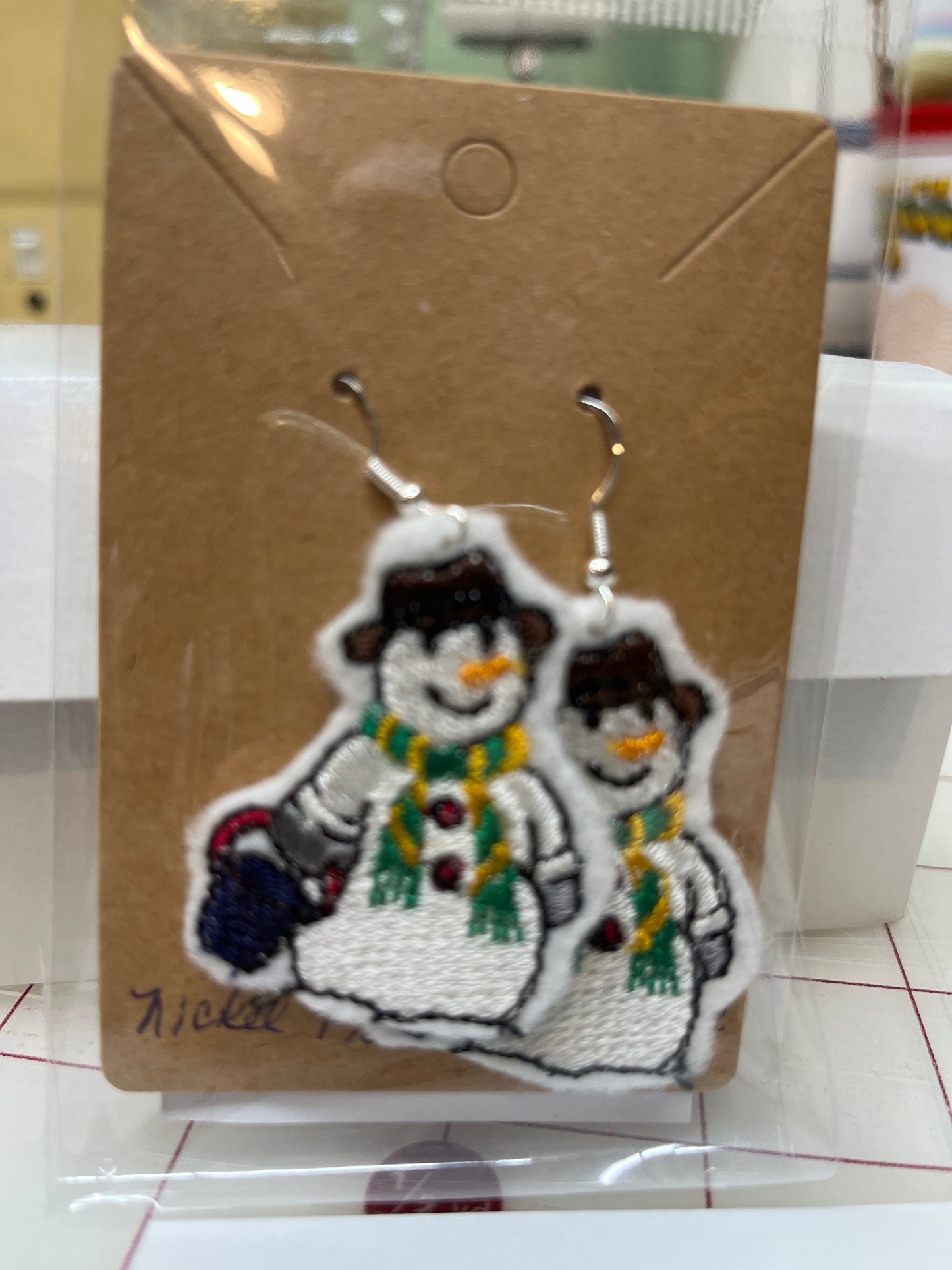 Earrings- Snowman with brown hat