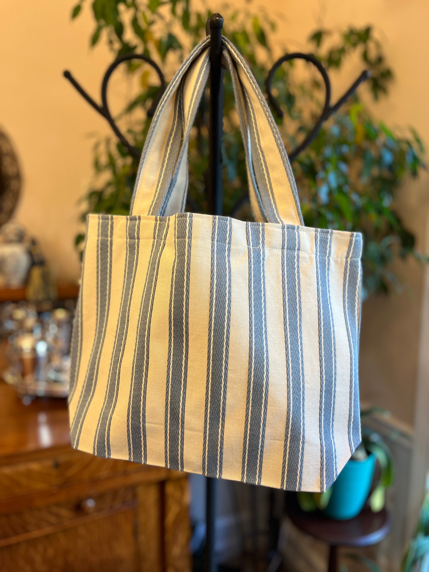 Tote Bag - Blue White Striped Medium