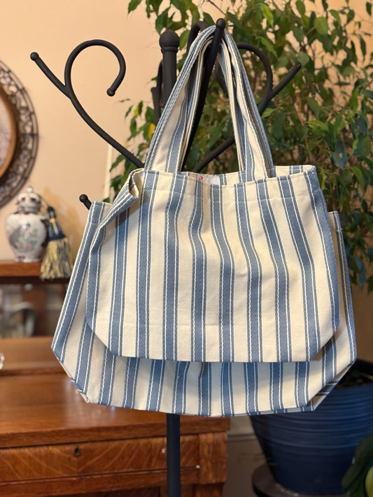 Tote Bags - Blue White Striped Set