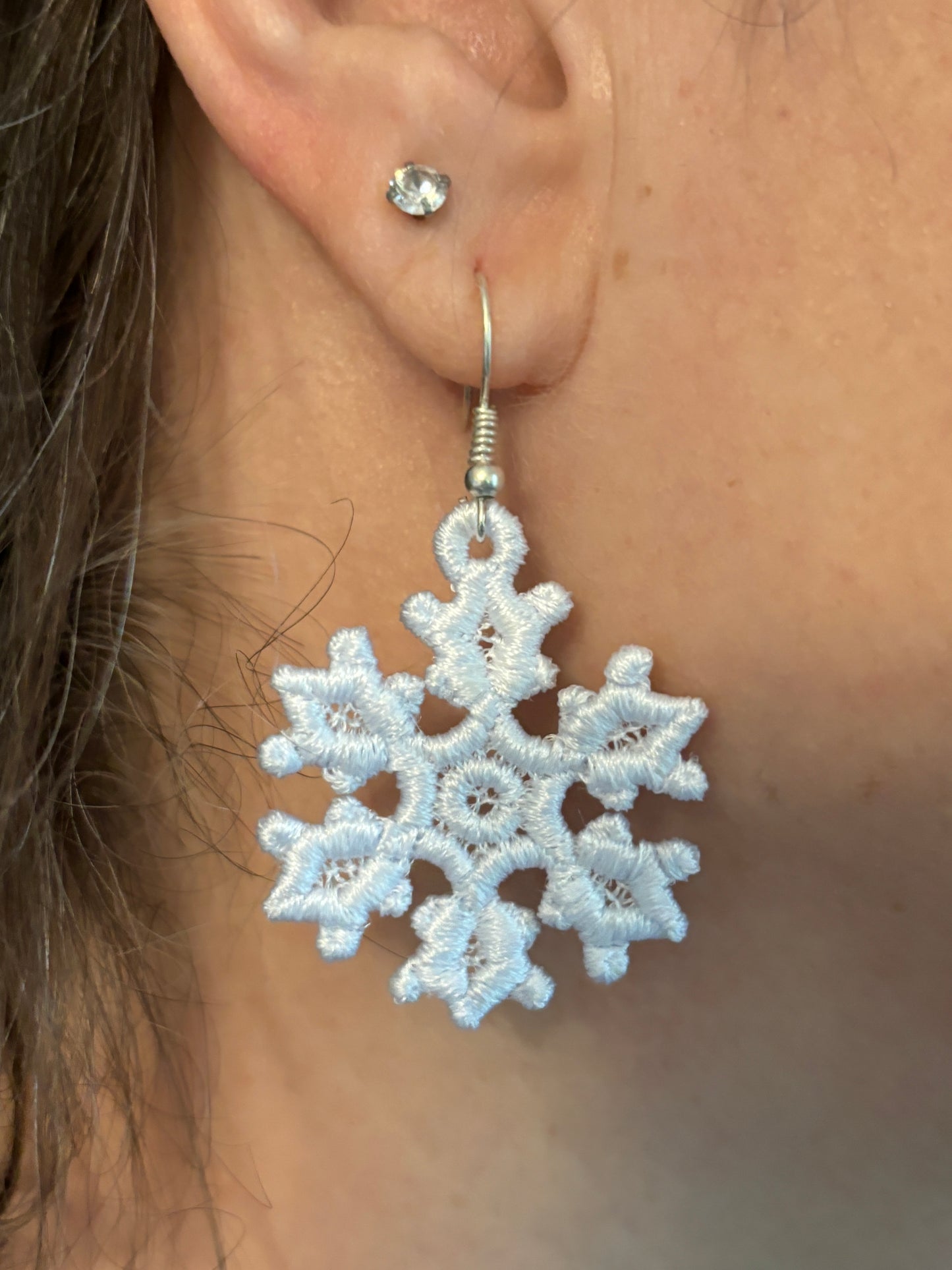 Earrings - Handcrafted Lace Christmas Snowflake