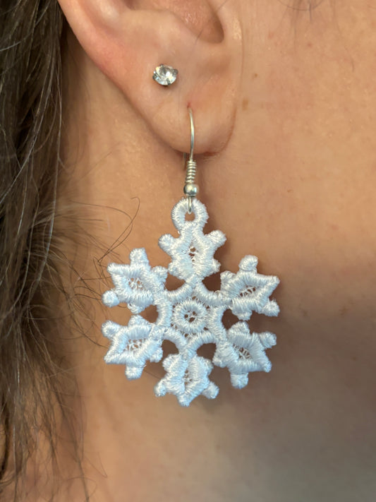 Earrings - Handcrafted Lace Christmas Snowflake