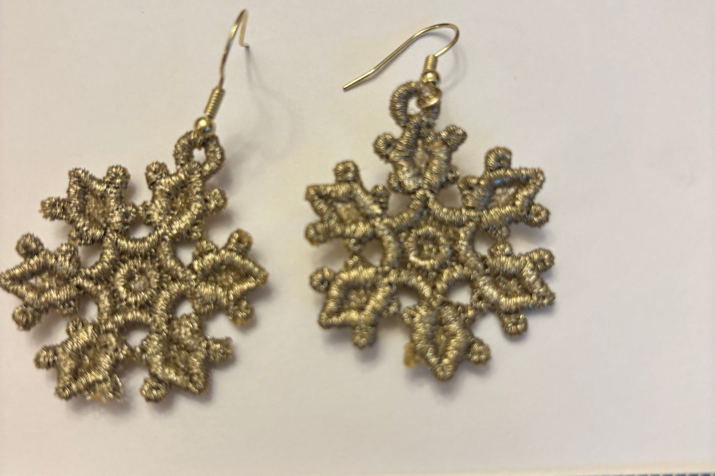 Earrings - Handcrafted Lace Christmas Snowflake