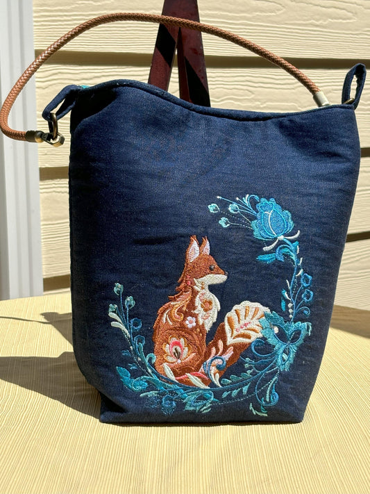 Handbag - Denim Embroidered with Fox Design – Perfect for Fall