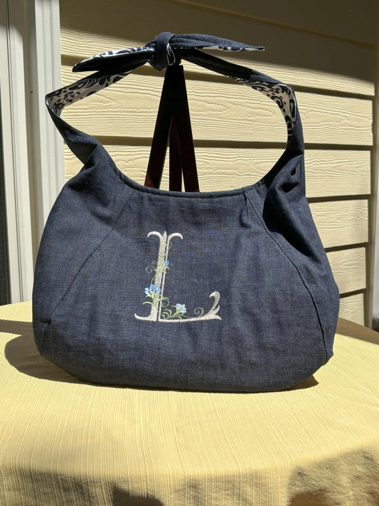 Handbag - Personalized Monogramed Denim Embroidered Handbag