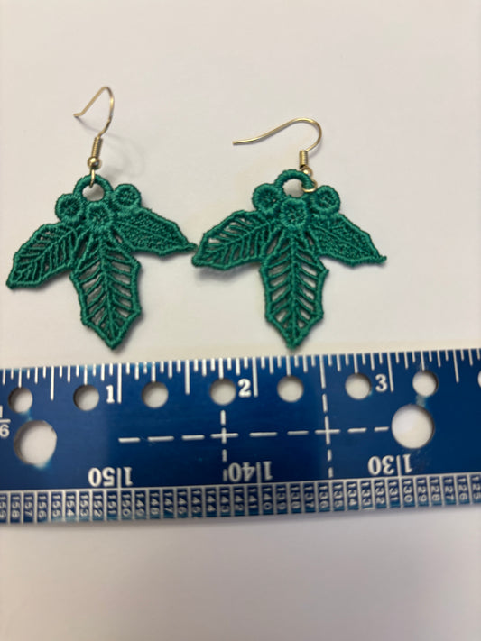 Earrings - Handcrafted Lace Holly Leaf